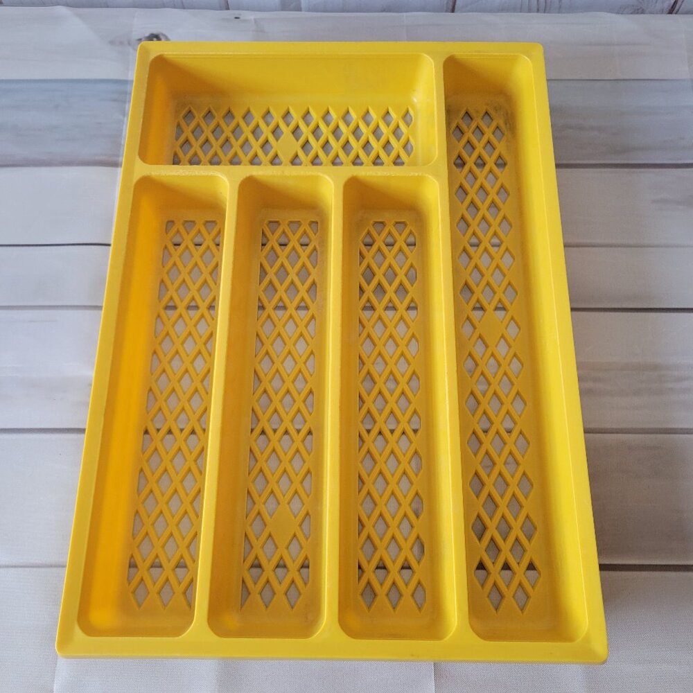 Vintage Cutlery Tray Flatware Storage Silverware Organizer Utensil Tray Yellow